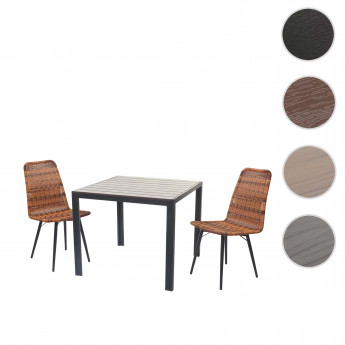 Garniture de jardin HWC-E90, set de balcon, table WPC, 2x chaise en polyrotin + table 76x90x90cm - noir
