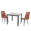 Garniture de jardin HWC-E90, set de balcon, table WPC, 2x chaise en polyrotin+table 76x90x90cm - marron