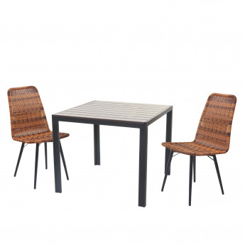 Garniture de jardin HWC-E90, set de balcon, table WPC, 2x chaise en polyrotin+table 76x90x90cm - marron