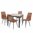 Garniture de jardin HWC-E90, plateau de table en WPC, 4x chaise en polyrotin 76x90x90cm - marron