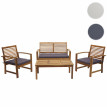 Garniture de jardin HWC-E99, ensemble canapé fauteuil, set de balcon, bois massif d'acacia, coussin crème
