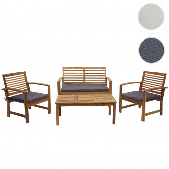 Garniture de jardin HWC-E99, ensemble canapé fauteuil, set de balcon, bois massif d'acacia, coussin crème