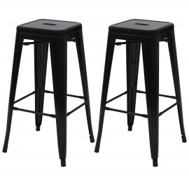 2x tabouret de bar HWC-A73, chaise de comptoir, métal, design industriel, empilable - noir