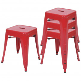 4x tabouret HWC-A73, tabouret en métal, design industriel, empilable - rouge
