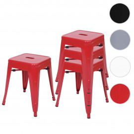 4x tabouret HWC-A73, tabouret en métal, design industriel, empilable - rouge