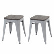 2x tabouret HWC-A73 avec siège en bois, tabouret en métal, design industriel, empilable - gris