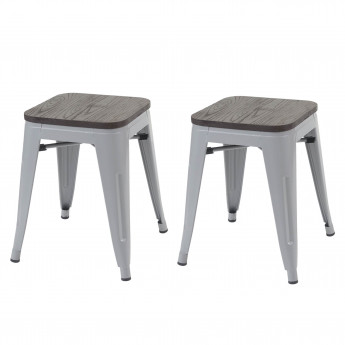 2x tabouret HWC-A73 avec siège en bois, tabouret en métal, design industriel, empilable - gris