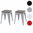 2x tabouret HWC-A73 avec siège en bois, tabouret en métal, design industriel, empilable - gris