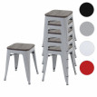 6x Tabouret HWC-A73, avec siège en bois, métal, style industriel, empilable&nbsp; - gris