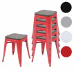 6x tabouret HWC-A73 avec assise en bois, métal tabouret siège, métal design industriel empilable - rouge
