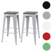 2x tabouret de bar HWC-A73 avec siège en bois, chaise de comptoir, métal, design industriel, empilable - gris