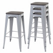 4x tabouret de bar HWC-A73 avec siège en bois, chaise de comptoir, métal, design industriel, empilable - gris