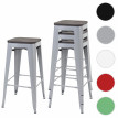 4x tabouret de bar HWC-A73 avec siège en bois, chaise de comptoir, métal, design industriel, empilable - gris