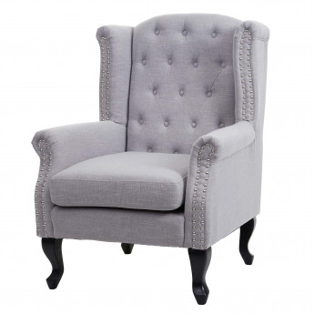 Fauteuil de luxe Chesterfield, fauteuil à oreilles, tissu hydrofuge - gris sans ottomane