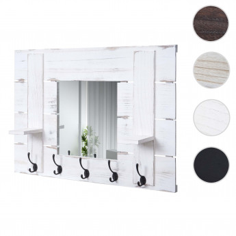 Garderobe murale HWC-C89 avec miroir, planche vestiaire, shabby, vintage, 5 crochets 90x60cm - gris foncé