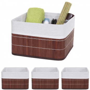 4x panier de rangement HWC-C21, boîte de rangement, caisson de triage, bambou, marron