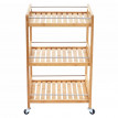 Chariot roulant HWC-D91, étagère à roulettes, 3 niveaux + 2x panier de rangement HWC-C21, bambou