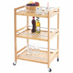 Chariot roulant HWC-D91, étagère à roulettes, 3 niveaux + 2x panier de rangement HWC-C21, bambou