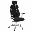 Chaise de bureau HWC-F12, chaise pivotante, tissu + similicuir - noir/blanc