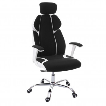 Chaise de bureau HWC-F12, chaise pivotante, tissu + similicuir - noir/blanc