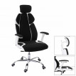 Chaise de bureau HWC-F12, chaise pivotante, tissu + similicuir - noir/blanc