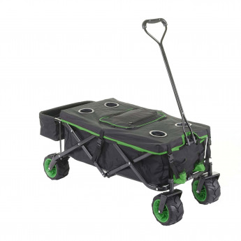 Chariot pliable HWC-E62, charette à bras, pneus tout terrain - avec recouvrement et sac réfrigérant noir/vert