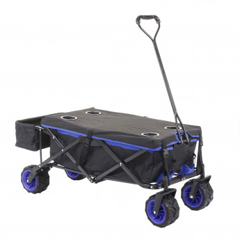 Chariot pliable HWC-E62, charette à bras, pneus tout terrain - avec recouvrement noir/bleu