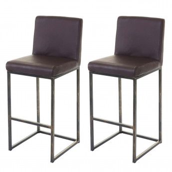 2x tabouret de bar HWC-E71, chaise bar/comptoir avec dossier, style vintage - similicuir marron