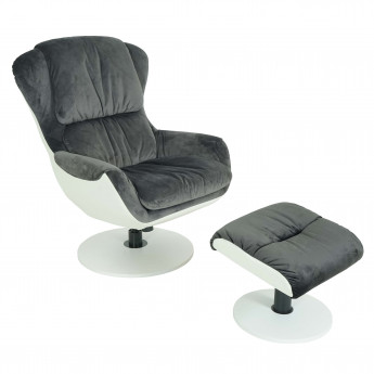 Fauteuil relax HWC-E52, fauteuil de télévision, siège rotatif, tabouret, velours/similicuir - gris foncé