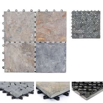 Carrelage en pierre naturelle, HWC-E18, dalle, balcon/terasse, 11 pièces à 30x30cm - 1m² - granit multicolore