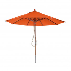 Parasol en bois HWC-C57, parasol de jardin, polyester/bois 14kg, corde ronde Ø3m antichoc - terre cuite