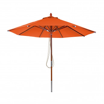 Parasol en bois HWC-C57, parasol de jardin, polyester/bois 14kg, corde ronde Ø3m antichoc - terre cuite