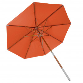 Parasol en bois HWC-C57, parasol de jardin, polyester/bois 14kg, corde ronde Ø3m antichoc - terre cuite