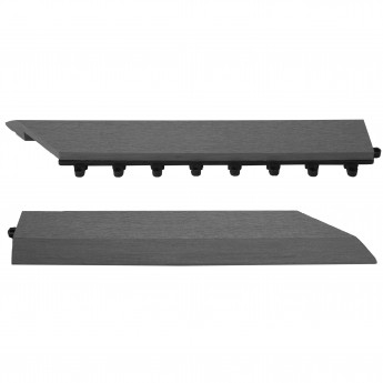 2x Barre de finition pour carreaux en WPC Rhone,aspect bois-anthracite, coupée sur le côté droit avec crochets