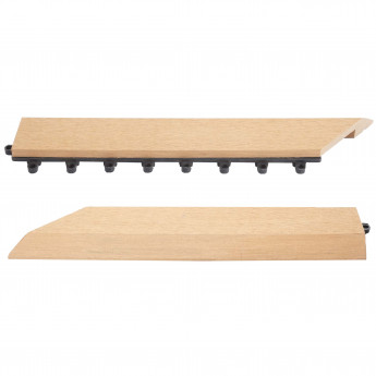 2x Barre de finition pour carreaux en WPC Rhone, aspect bois - en teck,coupée sur le côté gauche avec crochets