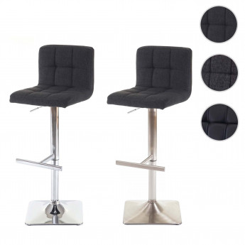 2x tabouret de bar Kavala, chaise bar/comptoir, avec dossier - tissu gris, pied en acier chromé