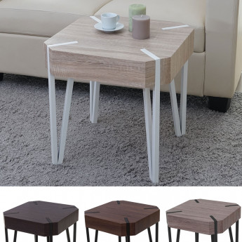 Table basse de salon Kos T574, certifié FSC, 52x50x50cm - chêne sauvage, pieds foncés en métal