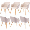 6x chaise de séjour/salle à manger HWC-D71, design rétro, accoudoirs, tissu - couleur crème-beige