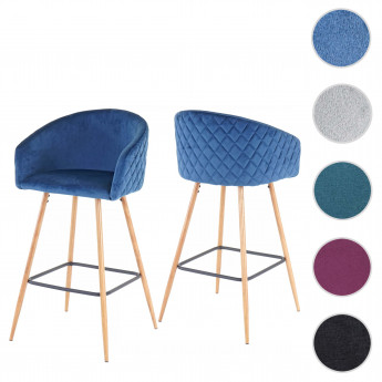 2x tabouret de bar HWC-D72, chaise bar/comptoir, avec dossier, tissu - velours, couleur pétrole