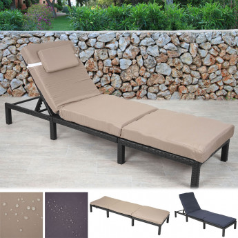 Chaise longue HWC-A51, en polyrotin, transat de jardin - Basic gris, matelas gris foncé
