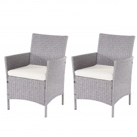 2x fauteuil de jardin Halden en polyrotin - gris, coussin couleur crème