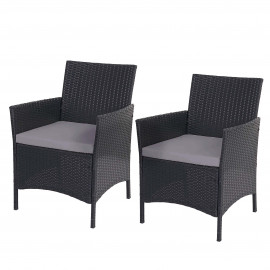 2x fauteuil de jardin Halden en polyrotin - anthracite, coussin couleur crème