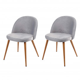 2x chaise de salle à manger HWC-D53, fauteuil, style rétro années 50, en velours - gris clair