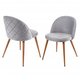 2x chaise de salle à manger HWC-D53, fauteuil, style rétro années 50, en velours - gris clair