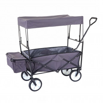 Chariot pliable HWC-E38, charette à bras, charette de jardin - avec toit et poche arrière, gris