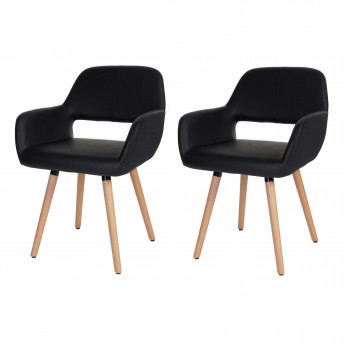 2x chaise de salle à manger HWC-D87, fauteuil, style rétro années 50 - simillicuir, noir, pieds clairs