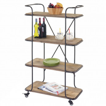 Desserte HWC-D97, haquet en métal avec roulettes, chariot de service, 4 niveaux, bois de sapin 116x637x34cm