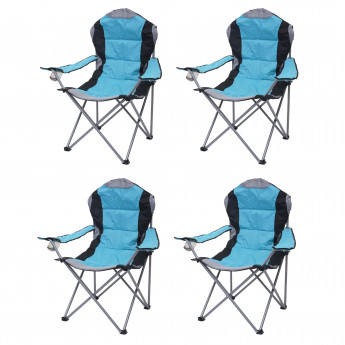 4x Chaise de camping HWC-D66, chaise pour pêcheur, pliable, rembourré - bleu
