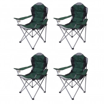 4x Chaise de camping HWC-D66, chaise pour pêcheur, pliable, rembourré - vert
