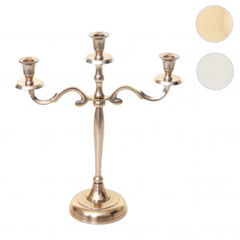 Bougeoir HWC-D81, chandelier, torchère, candélabre à 3 branches en aluminium 40cm massif 0,7kg - couleur: or